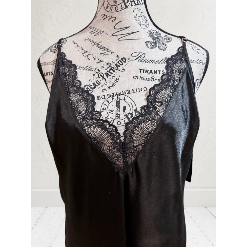 NWT INC International Concepts Black Satin Maxi Nightgown Lace Trim Small - Picture 4 of 12